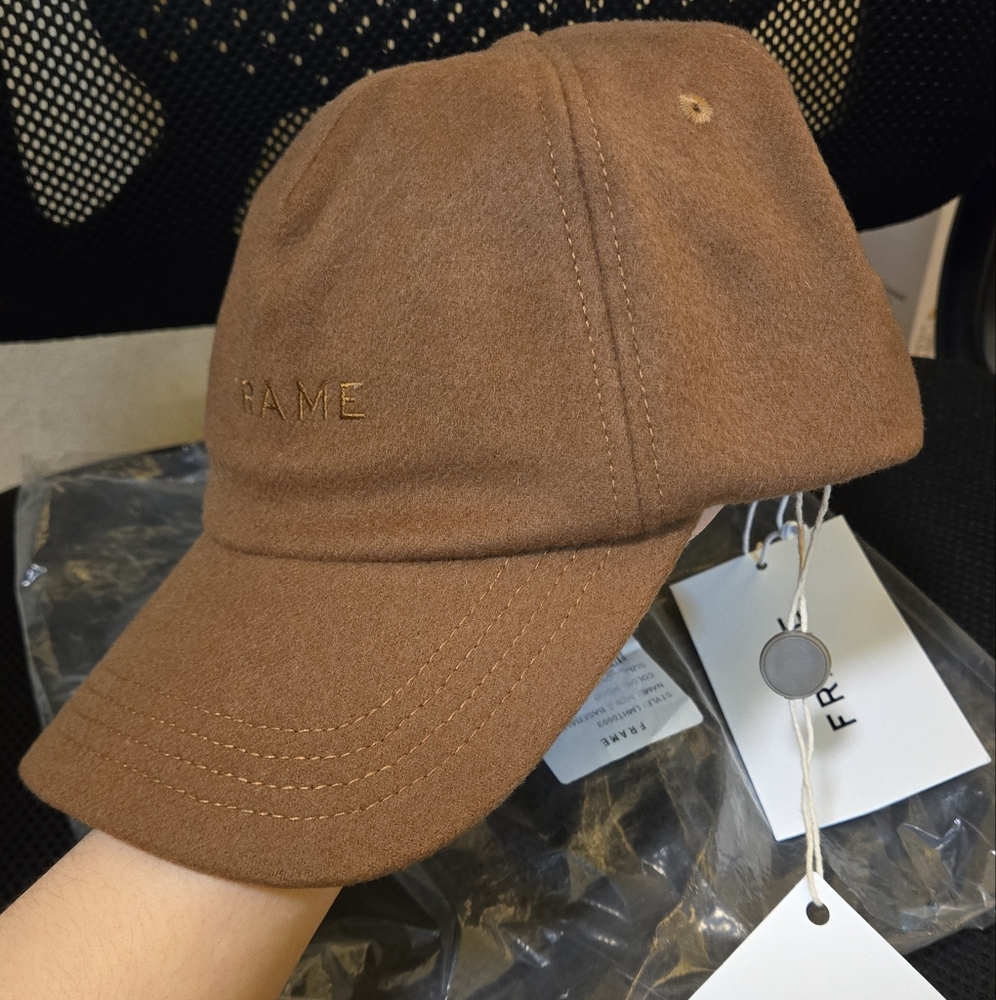 NWT FRAME 90% WOOL 10% CASHMERE MEN'S BASEBALL CAP IN WOOD